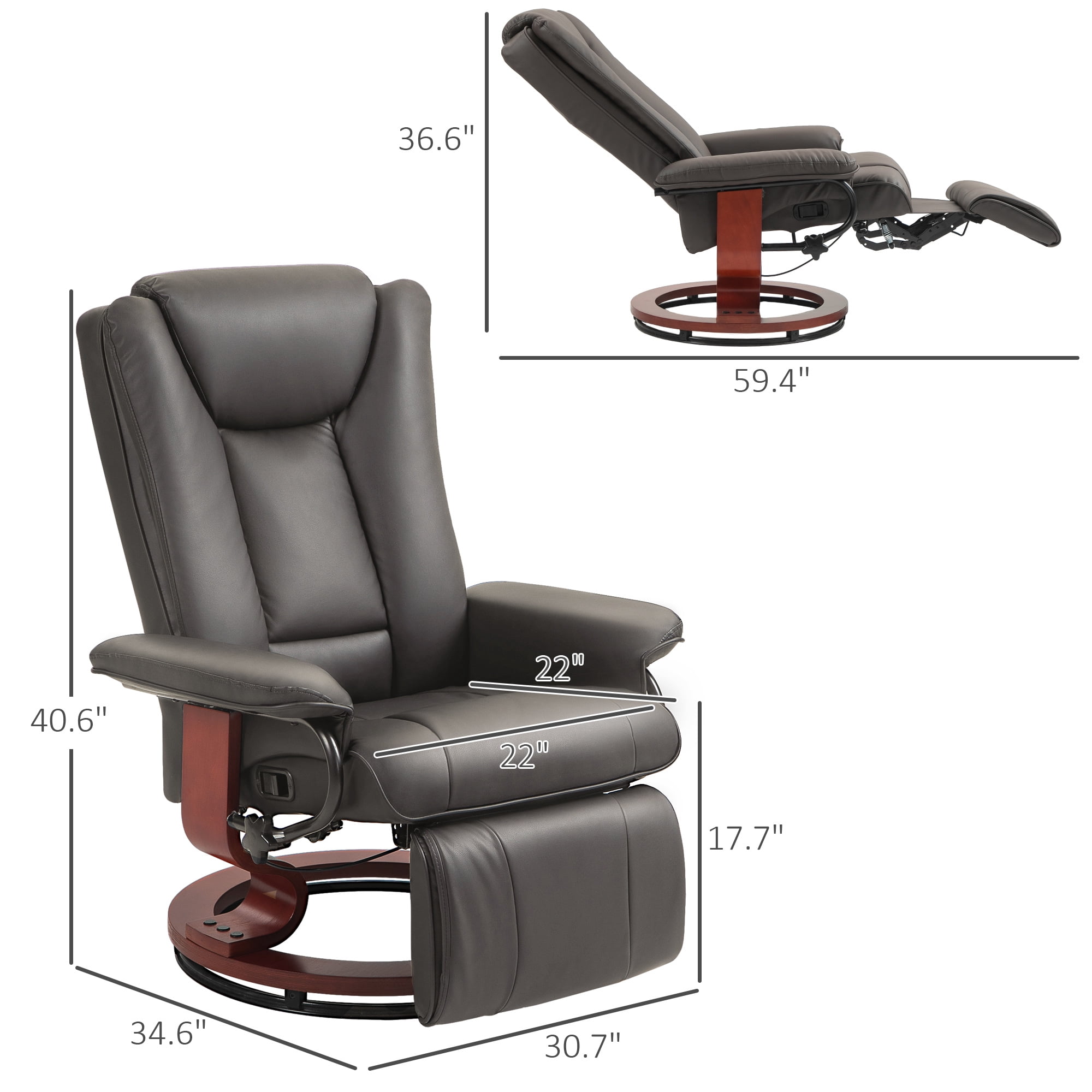 HOMCOM Swivel Recliner Chair w/ Footrest, PU Leather Reclining Chair, Brown