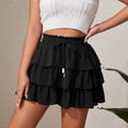 thumbnail image 2 of larppty Women's Multi-Layered Ruffle Skort with Beaded Drawstring - High Waisted Flowy Mini Skort for Country Concert, Golf, Tennis, Teen Girls & Casual Wear（Black， XL）, 2 of 6