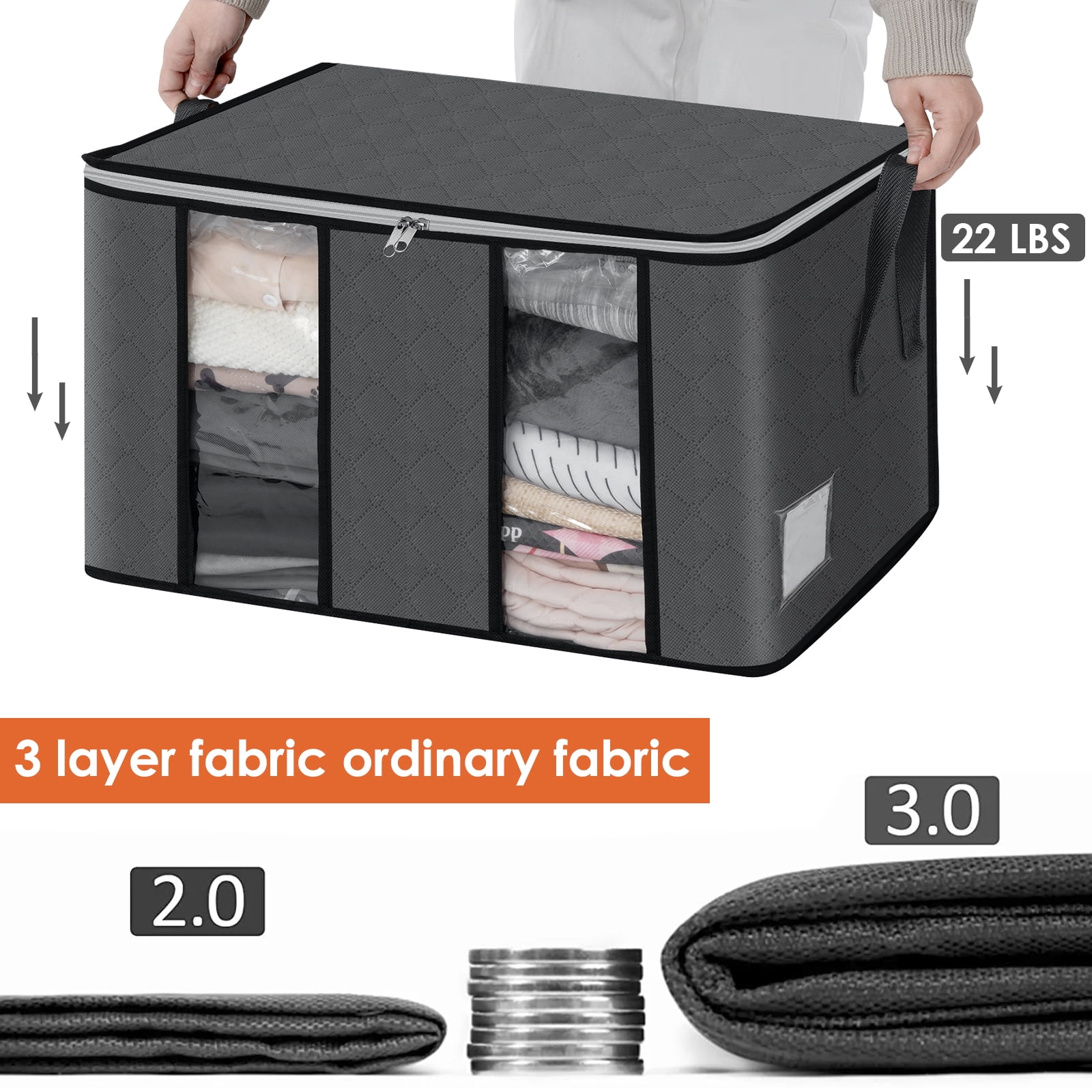 6 Pack Clothes Storage Bags Organizers, Large Closet Storage Bags with Reinforced Handle, Foldable Clothes Storage Bags Closet Organizers, Blanket Storage Bags for Bedding, Clothes-Gray