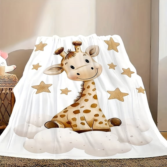 Giraffe Star Print Flannel Blanket Soft Comfortable Anti Pilling Perfect Sofa Bed Gifts Home Decor Office Outdoor Travel Ideal Birthdays Valentine'S Day Christmas All Season Machine Washable
