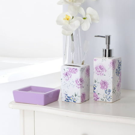 Mainstays 17-Piece Bathroom Set, Purple Floral