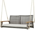 thumbnail image 2 of Gymax Rattan Patio Porch Swing 2-Person Cushioned Swing Chair Bench w/ Hanging Ropes Off White, 2 of 8