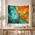 thumbnail image 5 of Abstract Fluid Art Swirling Teal and Amber on Marbled Canvas, Mystical Abstract for Art Lovers, Unique Home Decor Accent, Housewarming Gift, Tapestry Wall Hanging for Living Room and Bedroom, 5 of 7