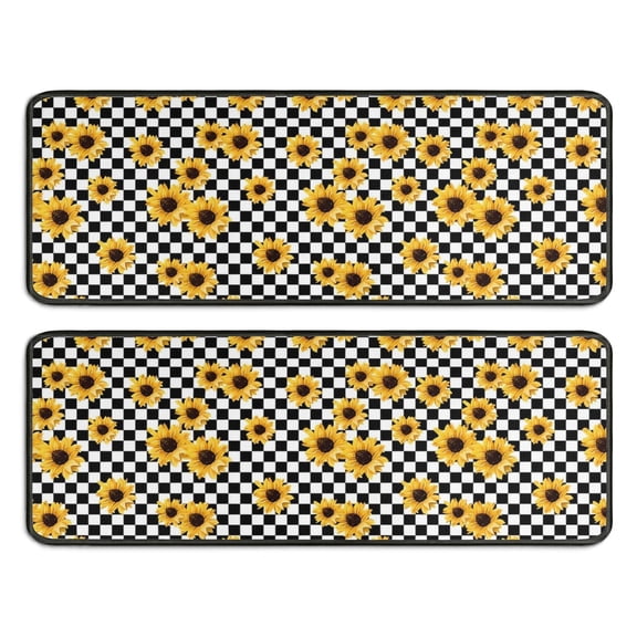 Kitchen Rugs Sets Of 2,Black White Checker Sunflower Pattern Anti Fatigue Kitchen Mat Rugs Non Slip Washable,Decorative Kitchen Floor Mats for Kitchen,Sink,Laundry,17"x47" 17"x47"