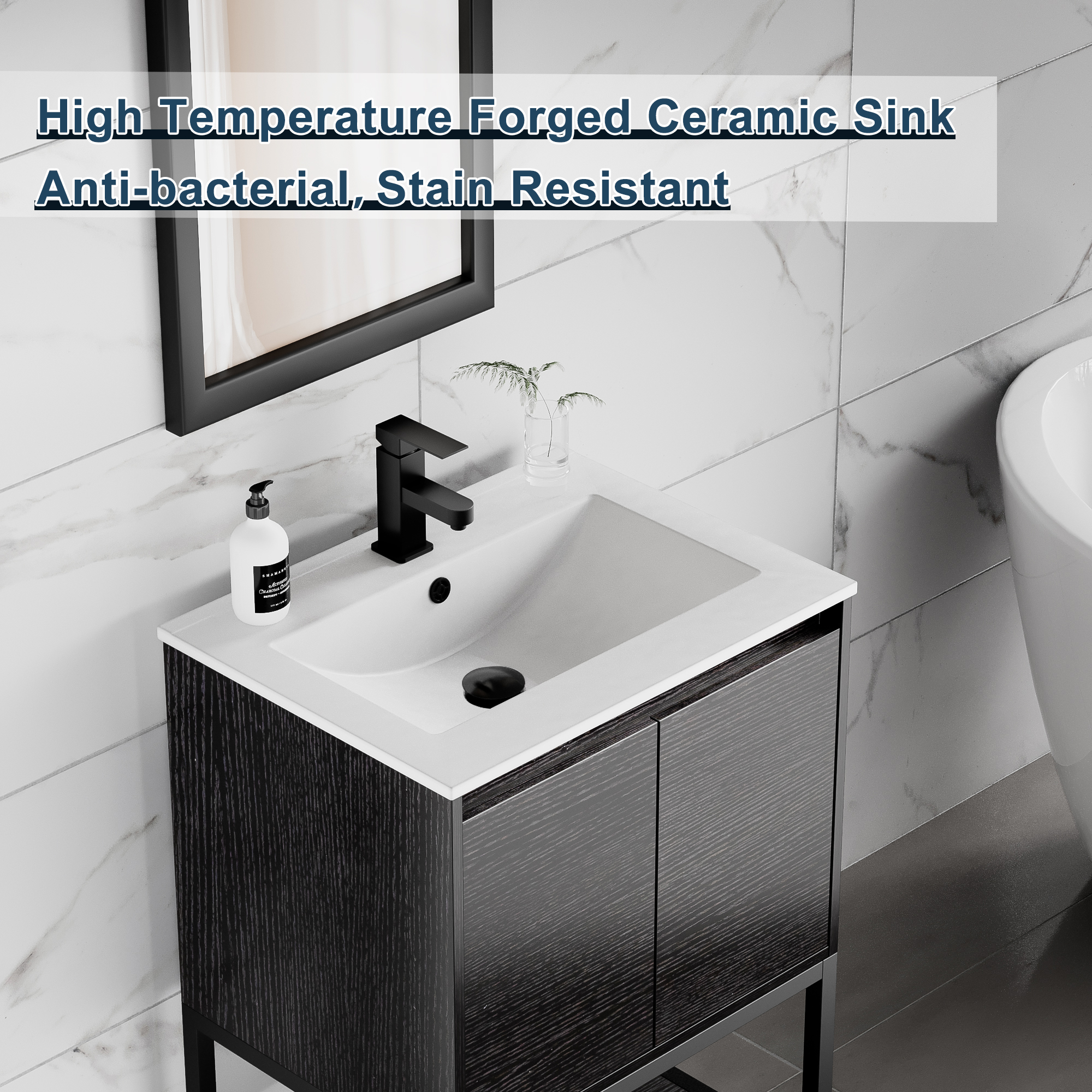 Eclife 24 Inch Bathroom Vanity with Sink Top, Zinc Alloy Faucet, Drain, Black