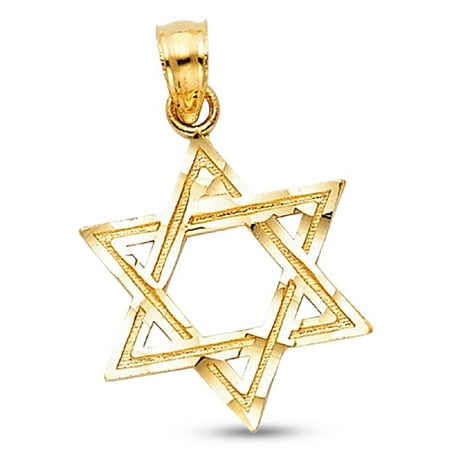 David Diamond Pendant Star Of David Pendant Solid 14k Yellow Gold Religious Charm Jewish Diamond Cut Style 17 x 15 mm ()