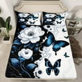 thumbnail image 2 of Manfei Vintage Butterfly Bed Sheets Set Queen Size for Girls, Spring Flower Floral Bedding Sets Queen Size, Black White Marbling Top Sheet, Super Cozy Room Decorative, 4-Piece, 2 of 7