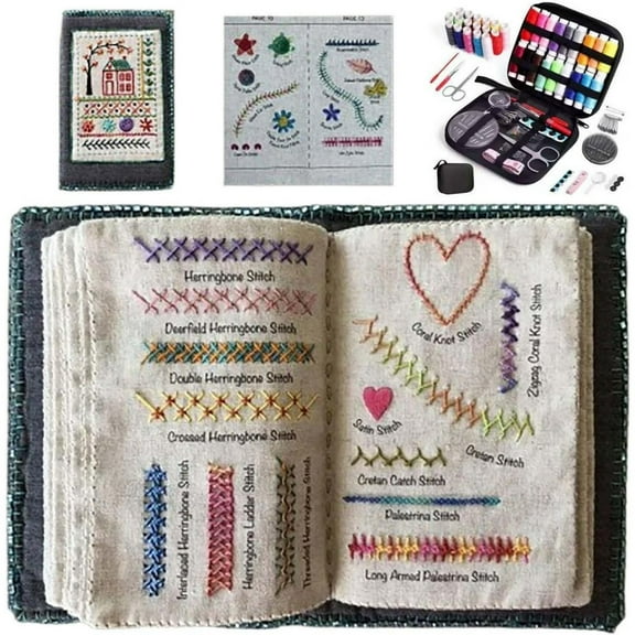 Embroidery Book, 1 Pc Embroidery Stitch Book Kit, 106 Patterns with Tools & Tutorials, Beginner Embroidery Kit, Portable All-in-One Hand Embroidery Book for Adults & DIY Craft Lovers, 13.4"x9.4"