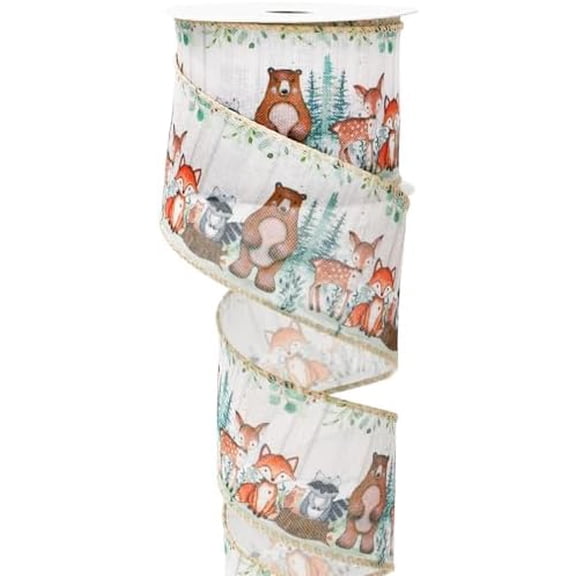 Woodland Animal Wired Edge Ribbon 2.5 Inch Forest Animal Fabric Craft Ribbon for Bow Wreath Gift Wrap Party Home Decor, 12 Yards$$Art & Craft