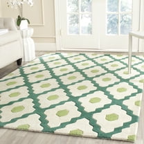 SAFAVIEH Chatham Wystan Geometric Wool Area Rug, Ivory/Teal, 5' x 5' Square