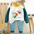thumbnail image 2 of NOLDARES Fall Winter Toddler Baby Boy Clothes 2Pcs Print Crewneck Sweatshirt and Pants Sweatsuit Little Boy Clothing Size:3-6 M,Dark Green, 2 of 3