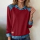 thumbnail image 2 of Camisas de manga larga for mujer, cuello de mezclilla, costura de retales, sudadera, Tops casuales, jersey, 2 of 6