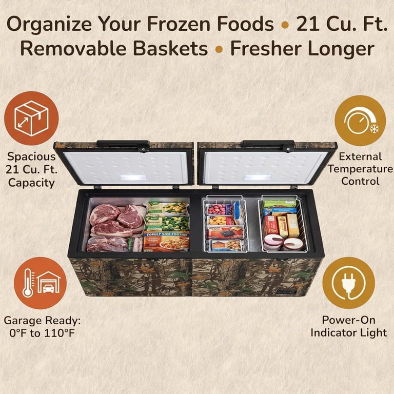 Magnavox 21 Cu. ft. 2-Door Chest Freezer, Garage Ready Hunting
