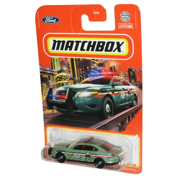 Matchbox Ford Police Interceptor (2023) Mattel Green Toy Car 64/100