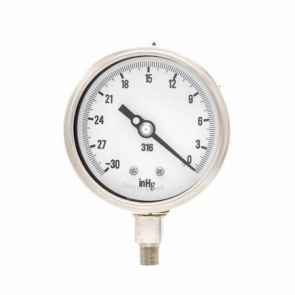 Pic Gauges Vacuum Gauge,Heavy Duty,4 In.,30-0 HgVac PRO-311D-404A
