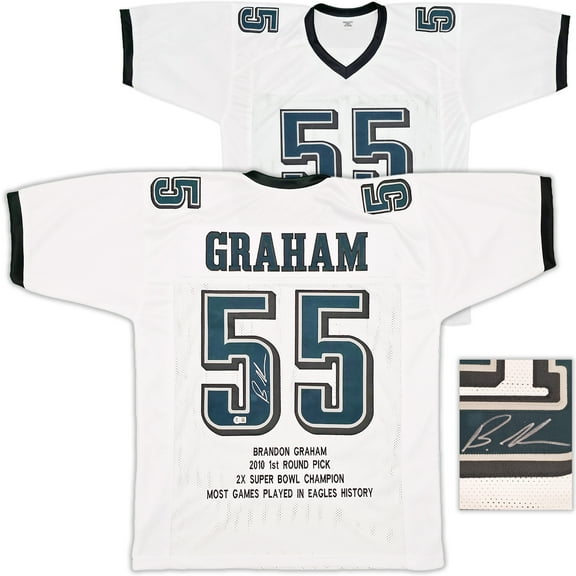 Philadelphia Eagles Brandon Graham Autographed White Super Bowl Stats Jersey Beckett BAS Witness 239892