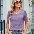 thumbnail image 7 of Womens Summer Short Sleeve Shirts Striped Sweater Cute Casual Trendy Crewneck Knit Blouses Blue & Green M, 7 of 7