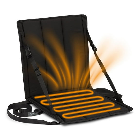 ARDEN Heated Stadium Seat, Foldable, Lightweight With Carrying Strap, Foam Cushion For Comfort, Adjustable, Back Support, Multi-Functional Use As Stadium Seat or Seat Pad, Black/Black