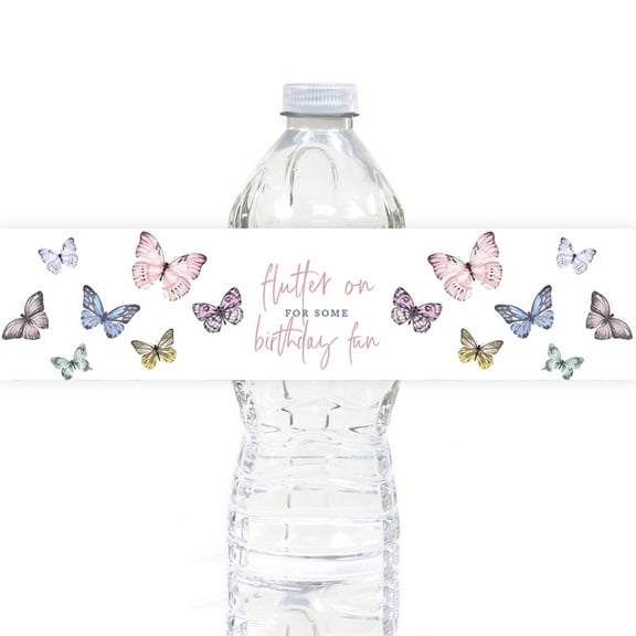 Koyal Wholesale Flutter On For Some Birthday Fun Butterfly Birthday Waterproof Water Bottle Labels, Butterfly 40-Pk