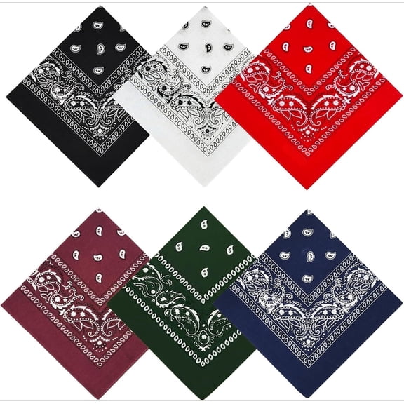 6 Pcs 100% Cotton Bandanas,Soft great colors 21 x 21 inches for Women and Men