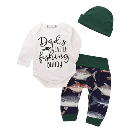 

Bullpiano 3Pcs Baby Boys Outfit Set Newborn Infant Romper+Long Pants Hat Clothes 0-18 Months