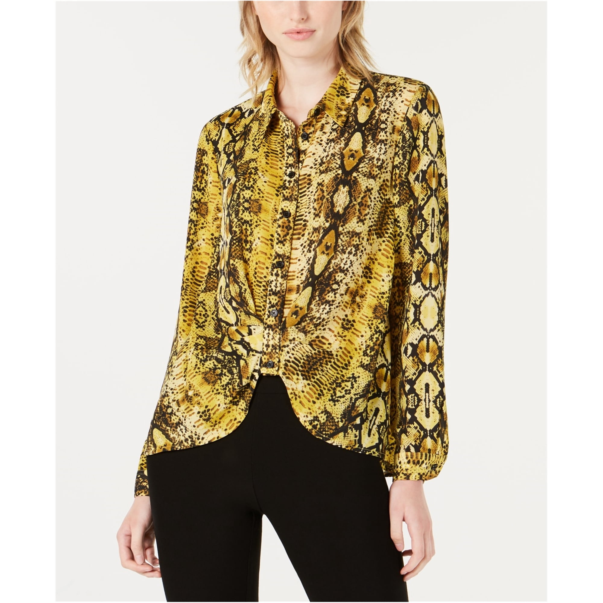 Low Snake Print Pullover Blouse, Yellow 
