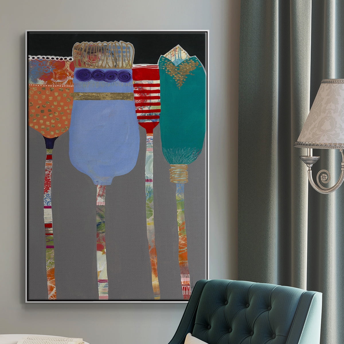 Tall Tulips Framed Premium Gallery Wrapped Canvas - Ready to Hang - 27 x 41 - White Floating Frame