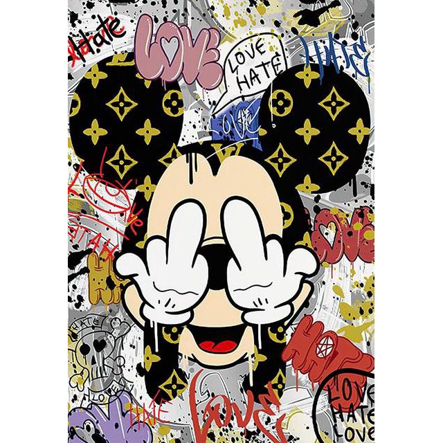 Disney Graffiti Street Art Wall Poster Banksy Mickey Mini Mouse and Donald Duck Canvas Print Fashion Painting Cartoon Decor70x100cm No Frame Gao Jinjia LED