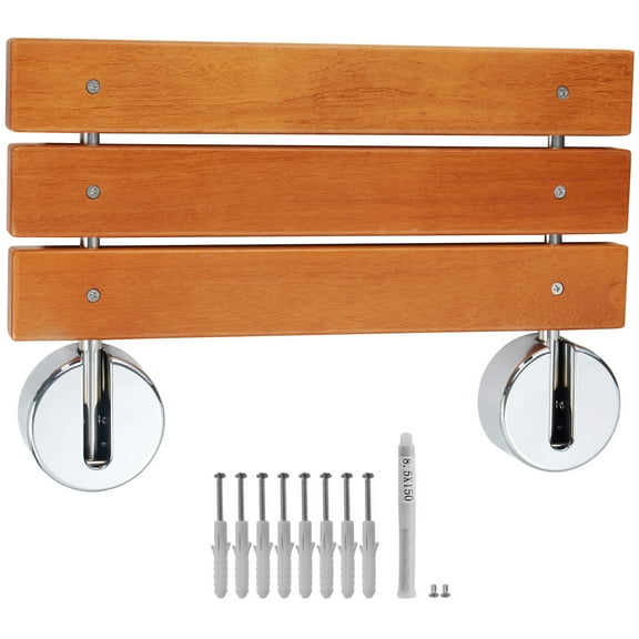 KFFKFF Wall-Mounted Teak Shower Bench, 20.1" x 13.2" When Extended, Space-Efficient Folding Design, Supports Up to 440 lbs