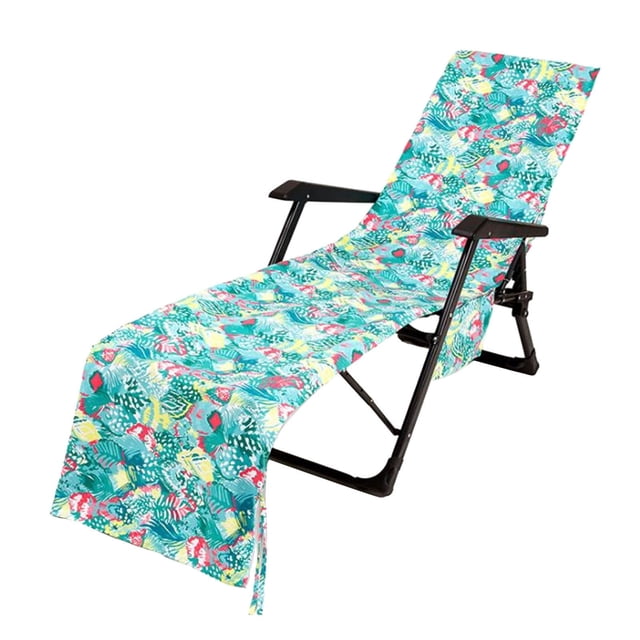Recliner Chair Covers for Reclining Chair Beach Chair Cover Printed Beach Towel Polyester Cotton Lounge Chair Towel Recliner Chair Covers with Pockets Beach Chair Covers with Pockets