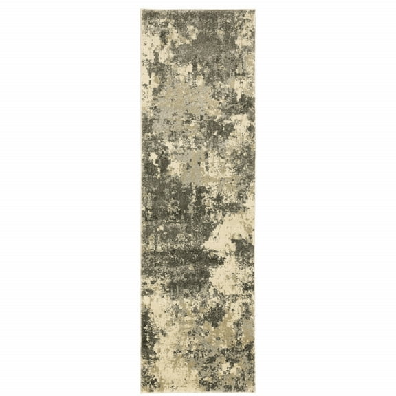 HomeRoots  2 x 8 ft. Charcoal Gray Beige & Tan Abstract Power Loom Stain Resistant Runner Area Rug