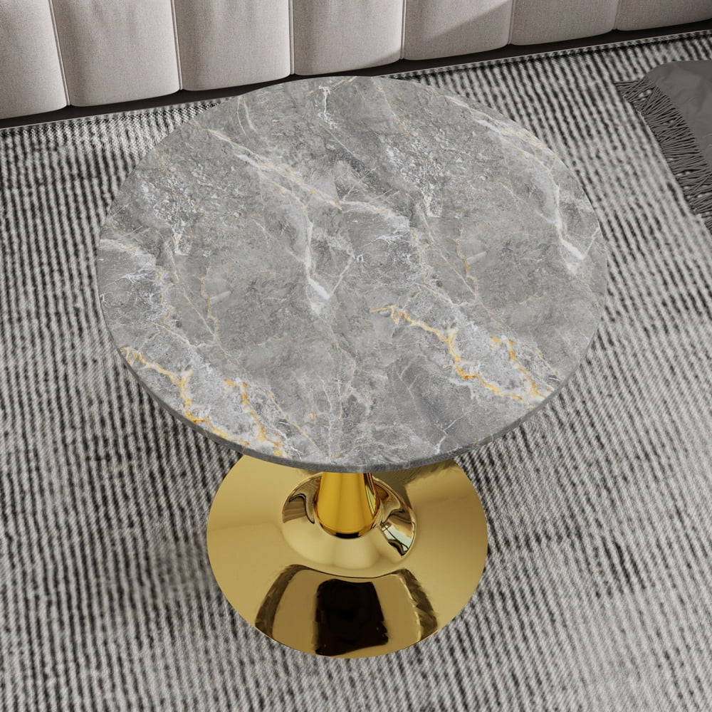 27.6-Inch Round Mid-Century Modern Dining Table & Coffee Table, Faux Marble Top, Pedestal Side Table for Living Room