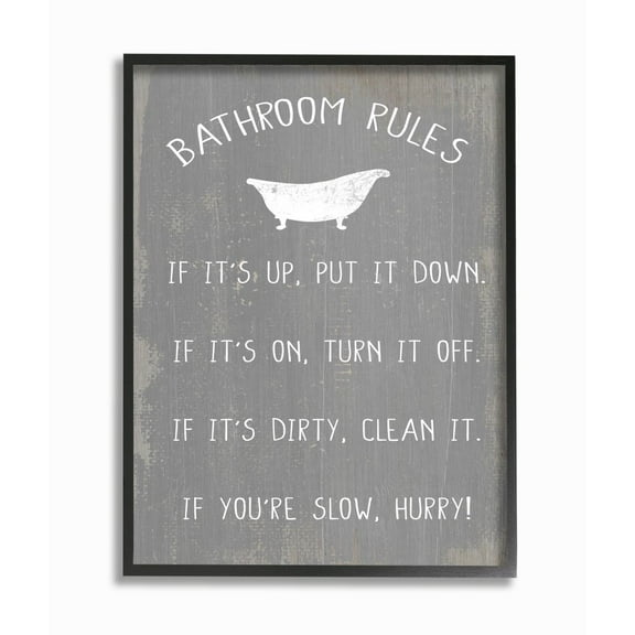 Stupell Industries Countryside Bathroom Rules Sign with Claw Bath Designed by Daphne Polselli