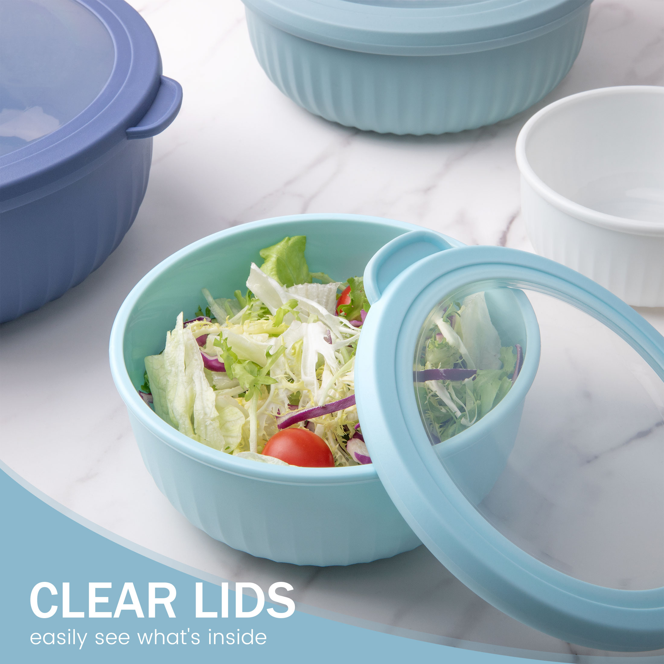 GPED 8-Piece Plastic Nesting Mixing Bowls with Lids, Blue photo 4