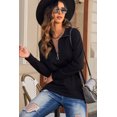 thumbnail image 3 of ABPHQTO Sudadera de mujer negra con cremallera y cuello de manga larga, 3 of 5