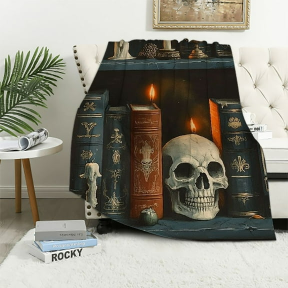 BCIIG Gothic Book Blanket Vintage Books & Skull Throw Blankets Gifts for Girls Women Adults Lightweight Soft Cozy for Sofa Couch Bed Room Travel Halloween Party Goth Decor 40x50in