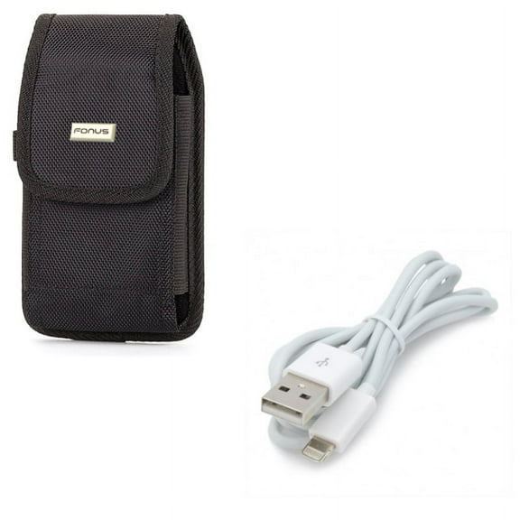 Case Belt Clip w USB Cable for iPhone 8/7/6S/6 - Rugged Holster Canvas Cover Pouch, Charger Cord Power Wire Sync Fast Charge for iPhone 8/7/6S/6 Models
