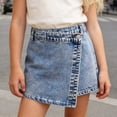 thumbnail image 2 of Girl's Jean Skorts Vintage Y2K Denim Skort Elastic Waist Denim Skirt with Shorts Underneath Summer Casual A Line Mini Jean Skirts with Pockets, 2 of 9