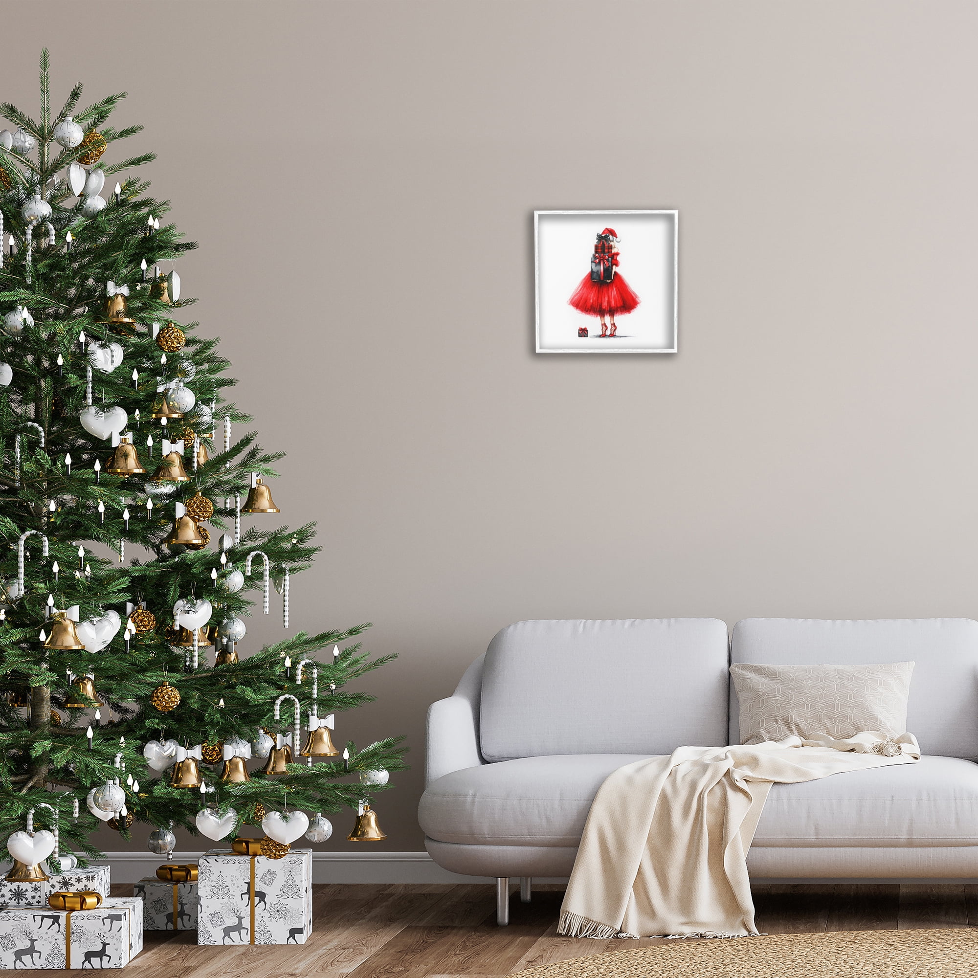Stupell Industries Chic Christmas Gal Holiday Painting White Framed Art Prints Wall Art, 17 x 17