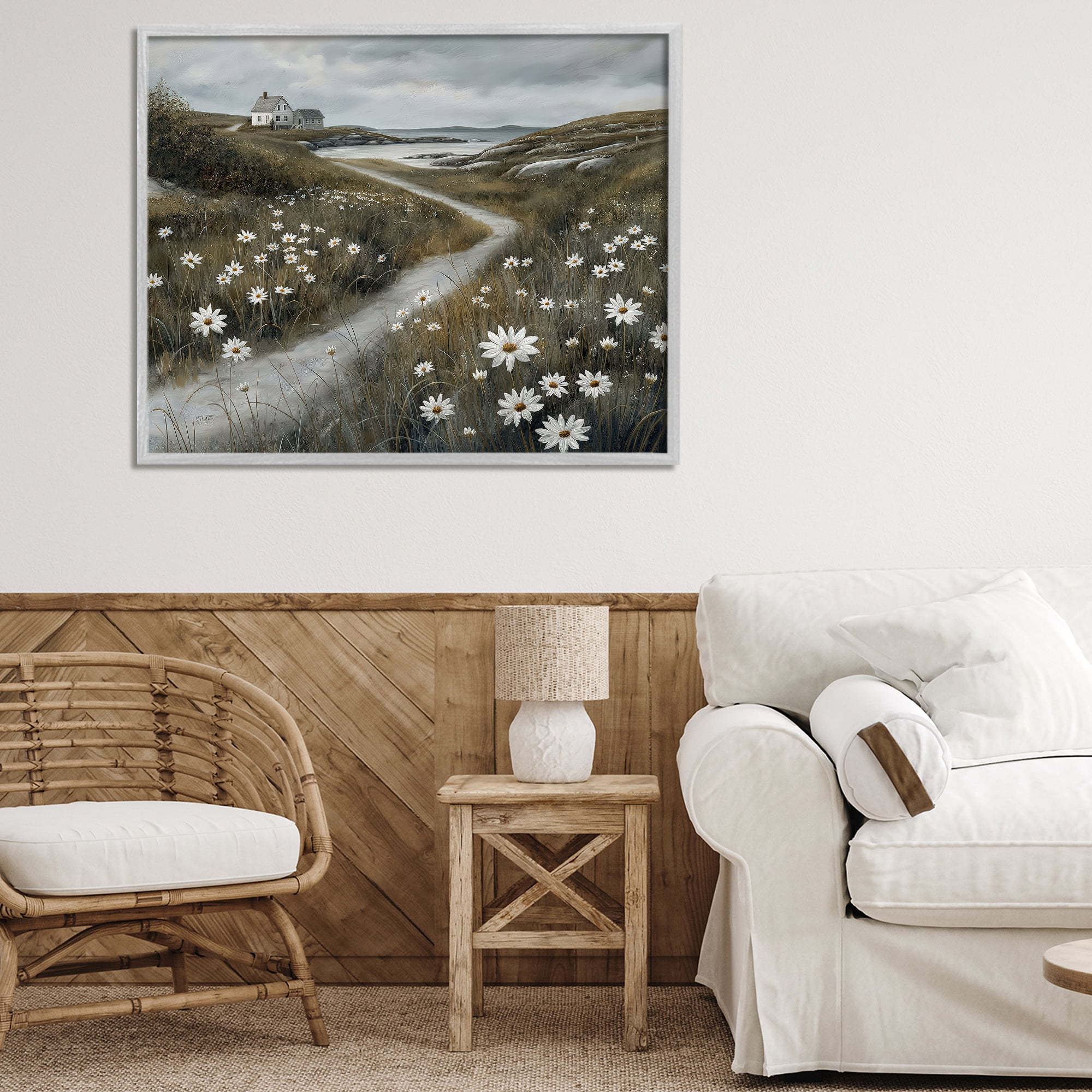Stupell Industries Daisies Along Coastal Path Gray Framed Giclee Art, design by Imagine It Images