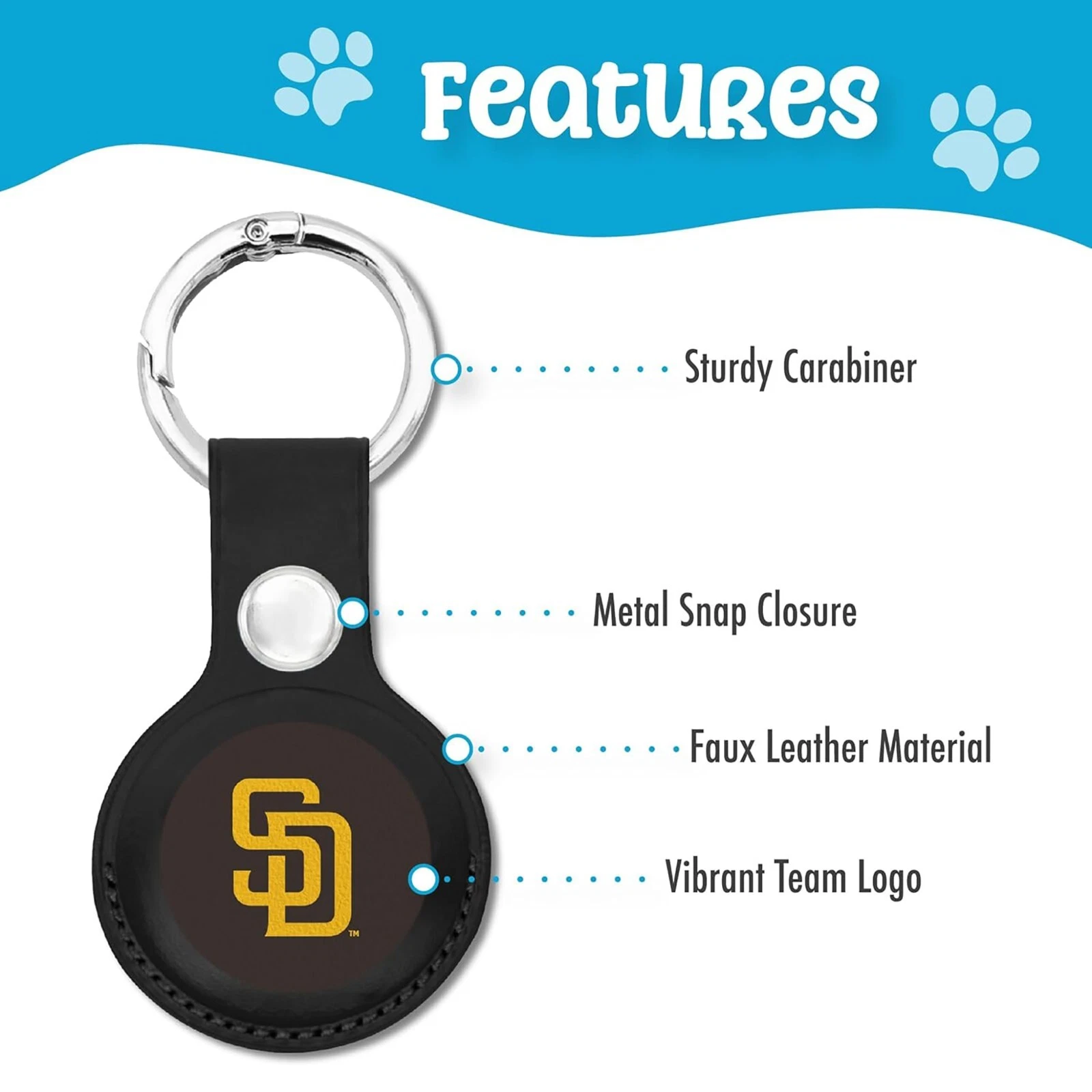 Pets First MLB Keychain Apple Air Tag Holder for Dogs & Cats Leather Airtag Case