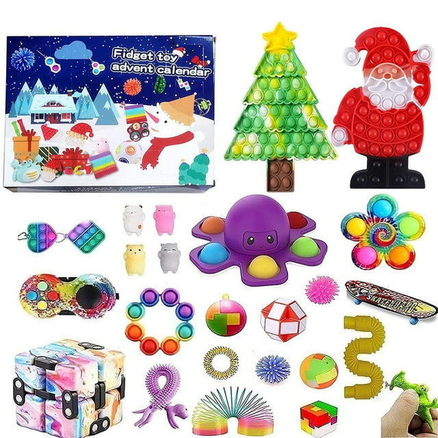 Calendario de Adviento con cuenta regresiva para Navidad, juego de juguetes sensoriales con burbujas para empujar, juguetes para aliviar el estrés, regalos para niños y adultos.