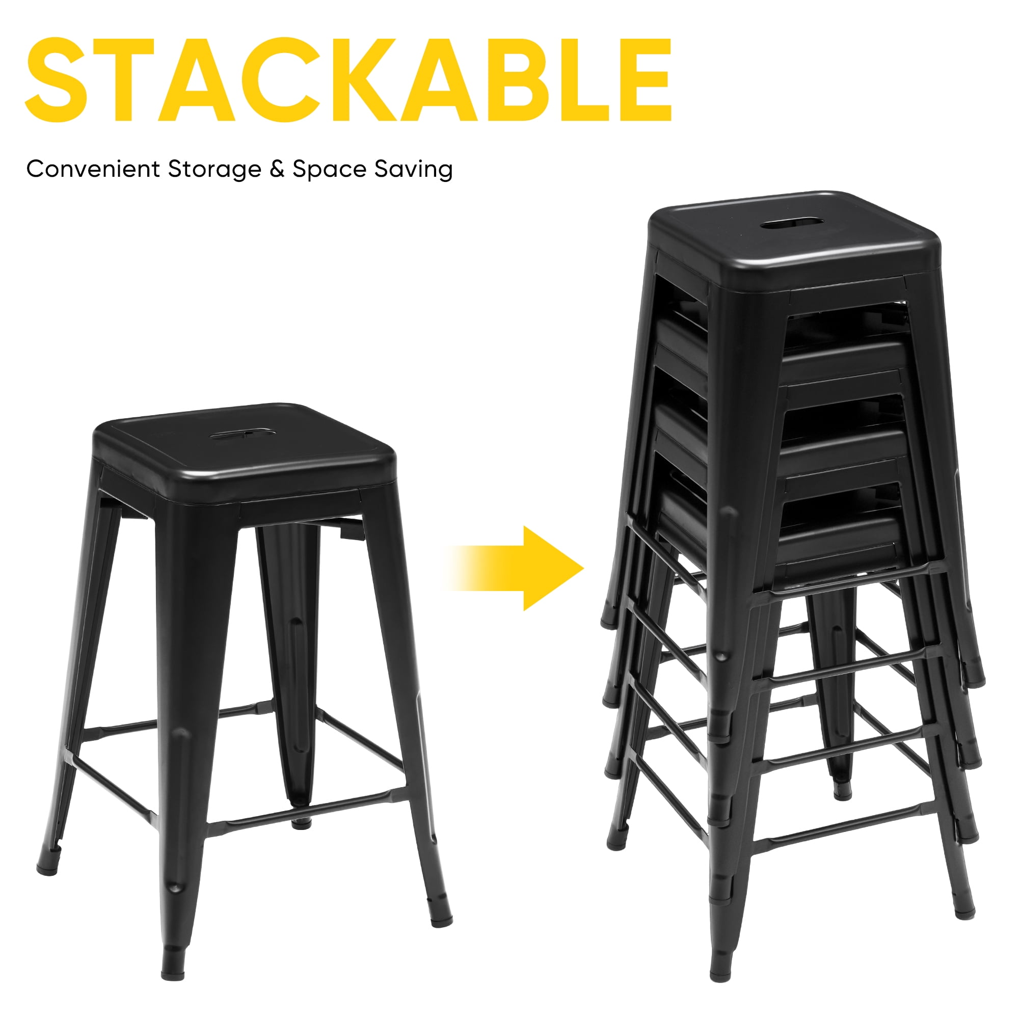 Metal Bar Stools, 4-Pack, Backless Counter Height, Stackable