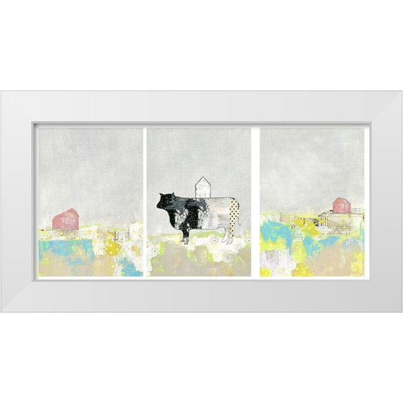 Ogren, Sarah 18x11 White Modern Wood Framed Museum Art Print Titled - 3 Barns and a Cow Set