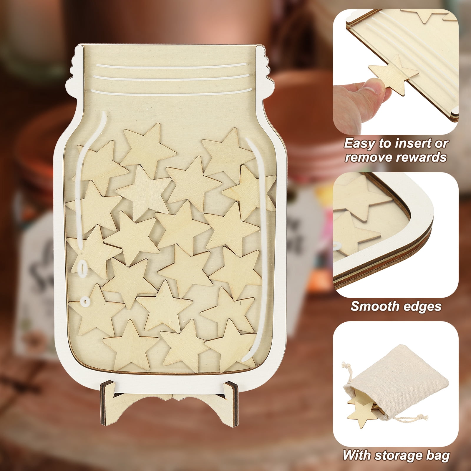 Uxcell 2 Pack Magnetic Reward Jar, Star Jar Magnetic Classroom Reward Chart for Good Behavior Home Classroom Management Tools Training Prizes, Wood Color