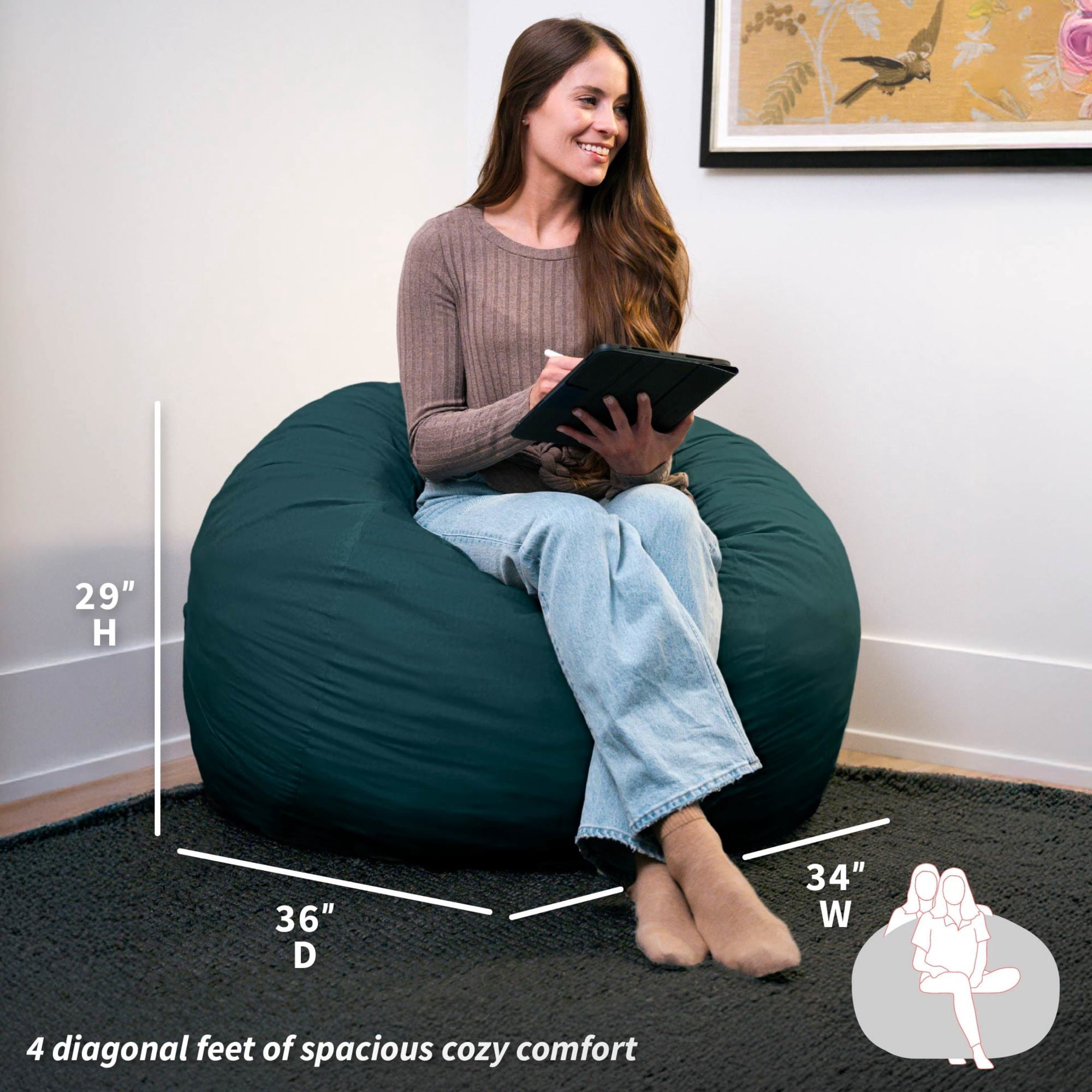 Big Joe Fuf 4Ft Foam Bean Bag Chair with Removable Cover for Kids, Teens, Deep Sea Velveteen, Durable Woven Polyester, 4 foot Large Reading and Gaming Seat
