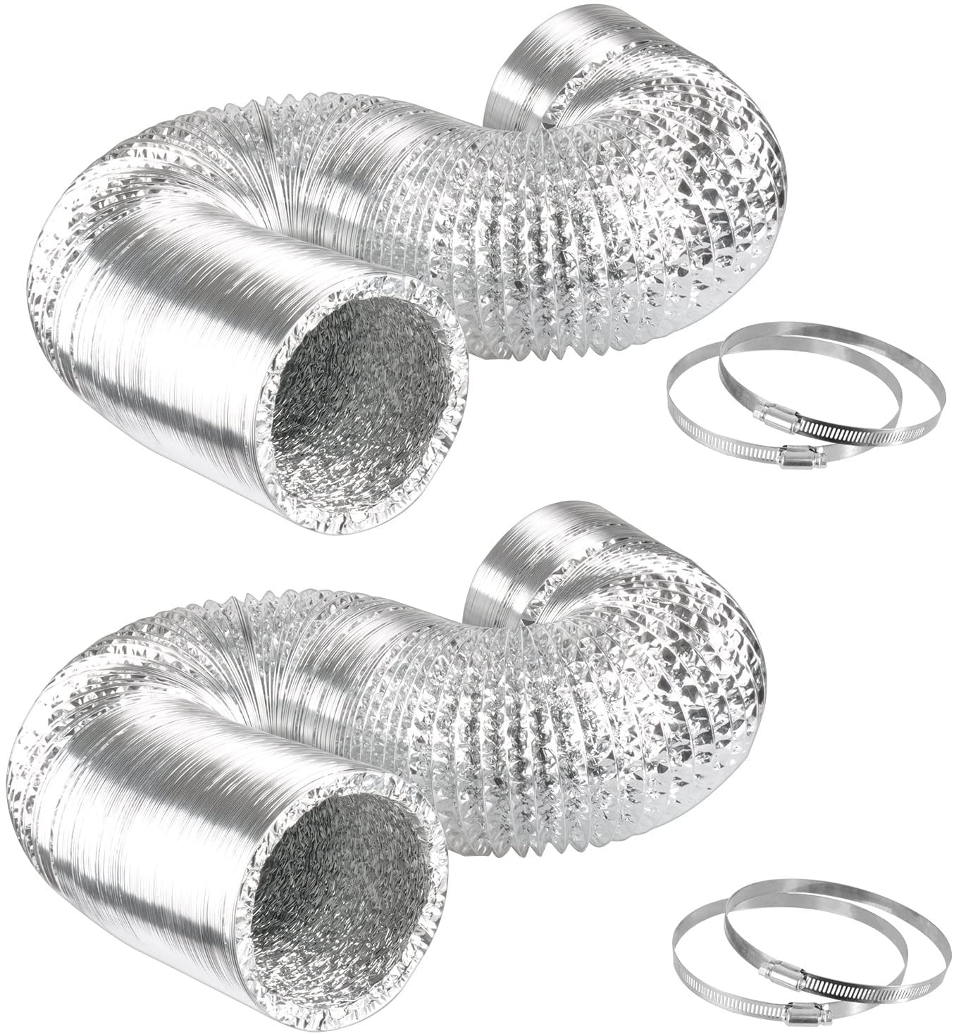 iPower GLDUCT12X25CX2 2 Pack Non-Insulated Flex Air Aluminum Dryer Vent Hose HVAC Ducting Silver 2-Pack 12 Inch 25 Feet 