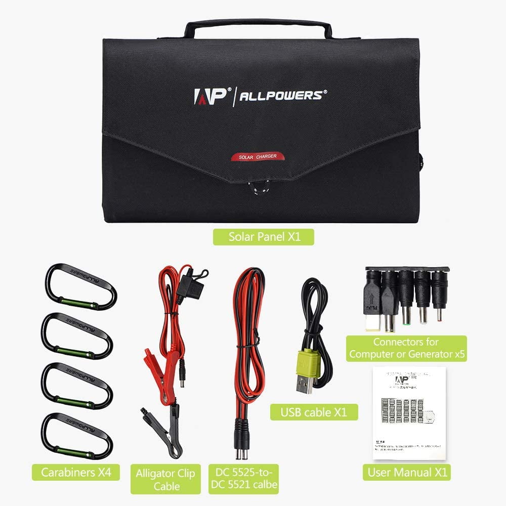 ALLPOWERS 100W 18V/5V 5A Foldable Solar Panel Kit, Monocrystalline Solar Battery Maintainer with Dual 5V USB and 18V DC Output, Portable Solar Generator Charger for Camping, Power Station, Laptop