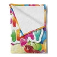 thumbnail image 2 of Birthday Soft Flannel Fleece Throw Blanket, Vivid Colored Frameworks Many Balloons and Cupcake Cherry Hearts Print, Cozy Plush for Indoor and Outdoor Use, 50" x 60", Multicolor, by Ambesonne, 2 of 5