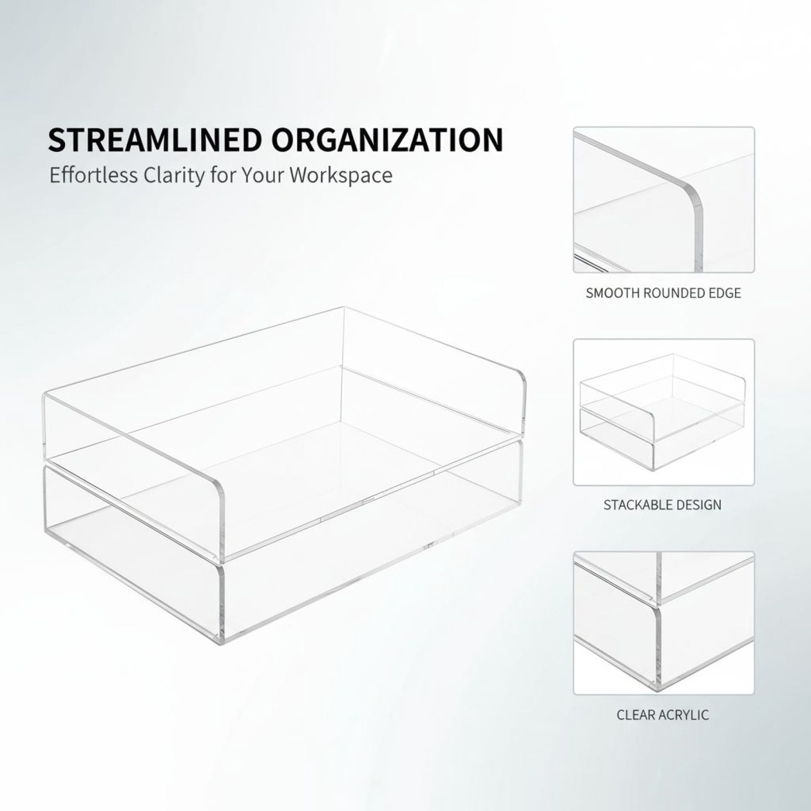 2 Pcs Stackable Paper Letter Tray, A4 Size Acrylic Desk Organizer with Open Front, Clear File & Document Holder for Office Storage, Vertical Tray for Desk Organization